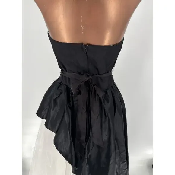 Vintage Jolie Madame Strapless Dress Womens 7/8 Black White Tulle Asymmetrical - Picture 8 of 16